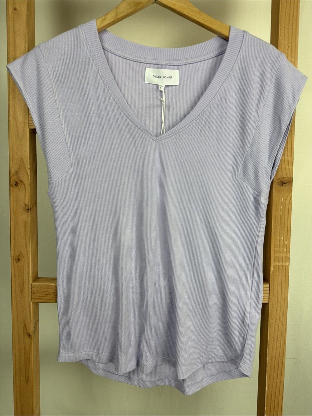 NWT Dear John URI Lavender V Neck Ribbed Capped Sleeves High Low Top #1103 SZ XL